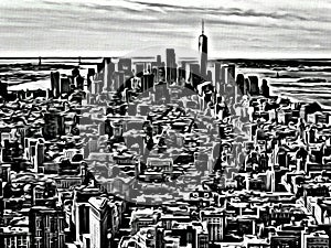 Painting effect B&W monochrome architecture skyscrapers manhattan new york city USA