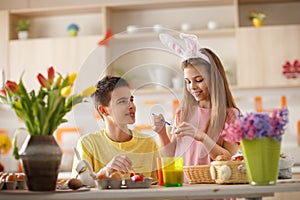 Painting eggs before Easter festivity