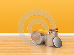 Painting of an empty orange wall