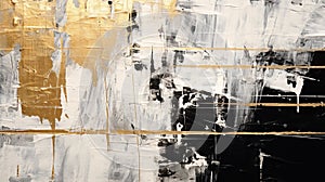 Abstract Black And Gold Monochromatic Painting With Multilayered Realism photo