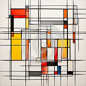 Modern Abstract Painting With Red, Yellow, White And Blue Squares