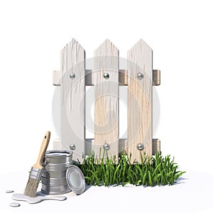 Painting fence icon with grass and color tin 3D