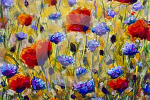 Painting flower modern colorful wild flowers canvas abstract close paint impasto oil