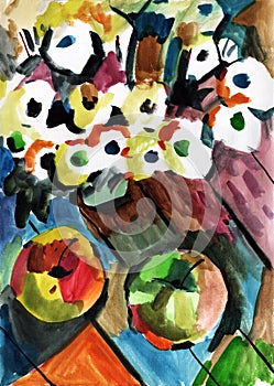 Painting flowers and apples