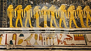 Painting found in the tomb of King Tut in the Valley of the Kings in Luxor, Egypt photo