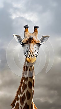 Painting of giraffe with big eyes and long eyelashes. Generative AI