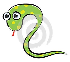 Painting of a green-colored slithering snake vector or color illustration