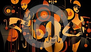 A painting of a group of people with musical instruments, AI