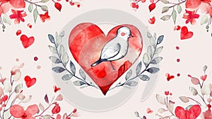 Painting of Heart With Bird, Symbolic Artwork Depicting the Connection Between Love and Freedom