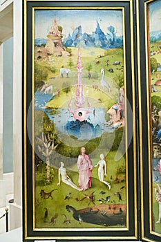 Painting by Hieronymus Bosch, The Garden of Earthly Delights, in the Museum de Prado, Prado Museum, Madrid, Spain