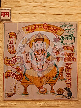 A painting of the hindu god Ganesha