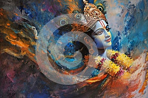 painting of hindu lord krishna