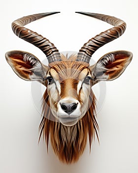 a painting of a horned animal with long horns on it's head. generative ai