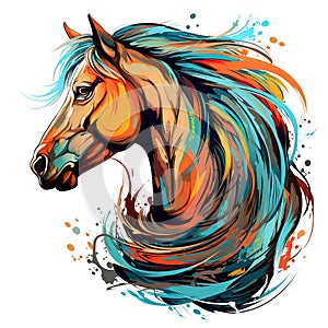 Painting of a horse head on white background. Mammals. Farm animals.