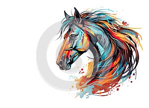 Painting of a horse head on white background. Mammals. Farm animals.