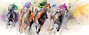 A Painting of Horse Jockeys Racing, Moving Fast, Generative AI