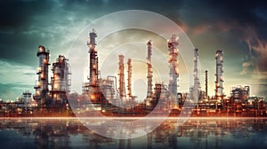 painting ideas Oil refinery at twilight - petrochemical industry.Future factory plant and energy industry devotion concept.