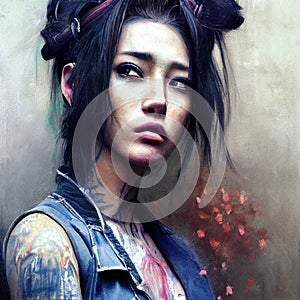 Painting illustration of a punkish beautiful girl