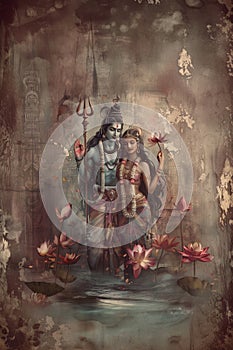 painting of indian god goddess Shiva and Parvati