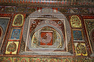 Painting on the inner wall and ceiling, Rani Mahal. Jhansi, Uttar Pradesh