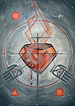 Painting of Jesus Sacred Heart and symbols