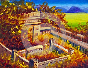 Painting Jewish religious holiday burning ruined castle illustration