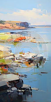 Vibrant Tundra Painting Of Lake In Josef Kote Style photo