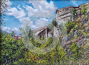 Painting of a landscape in the countryside