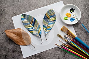 Painting leaves colors, crafts and art therapy for adults and kids.