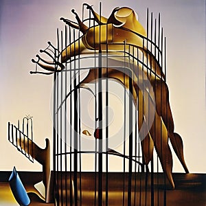 Painting of a Man in a Cage. Generative AI.