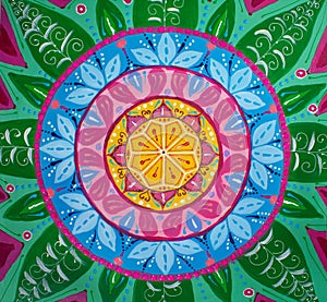 Painting mandala, bright colors. Hand painted