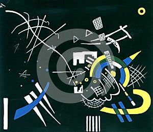 Painting in manner of Kandinsky on black background photo