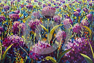 painting of Meadow with pink purple Flower wildflowers