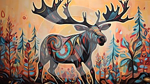 Painting of a Moose, North American Indian style