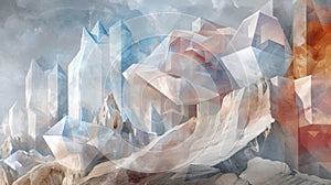 A painting of a mountain with many different colored crystals, AI
