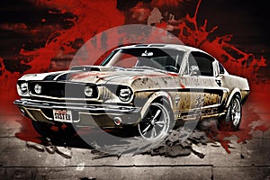 A Painting of a Mustang Shelby Painted in Red and black Created With Generative AI Technology