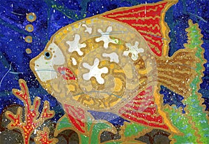 Decorative fish. Artistic work of authorship. Made with acrylic paints. For your various designs. photo