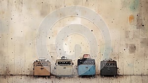 Painting Of Old Electric Amps In The Style Of Various Artists