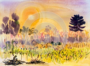 Painting on paper colorful of converting corn, flowers photo