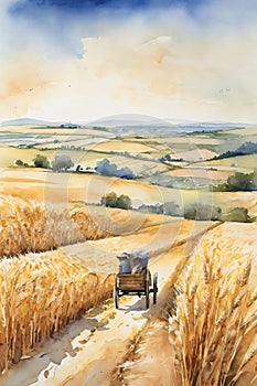 Painting of a peasant working in a wheat field