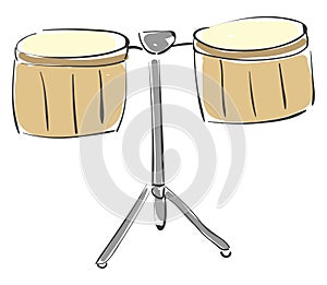 Painting of the percussion brown timbale drum set/Pailas, vector or color illustration