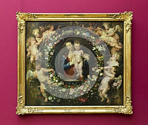 Painting by Peter Paul Rubens and Jan Brueghel Madonna in Flower wreath photo