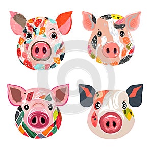 Painting of pig head on a clean background, T-shirt Design Clipart, DTF DTG Printing, Farm animals, Illustration, Generative AI