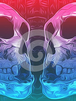 Painting pink and blue skull background