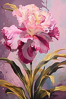 a painting of a pink flower on a purple background. Painting of a Magenta color flower perfect for Wall Art.