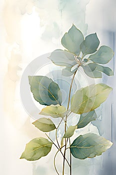 a painting of a plant with green leaves. Watercolor Painting of a ForestGreen color flower perfect for Wall Art.
