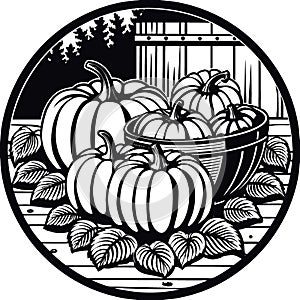 A painting of pumpkins and leaves with a fall theme