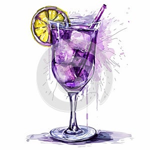 A Painting of a Purple Drink With a Lemon Slice