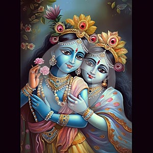 painting of Radha Krishna Bal swarup generative AI