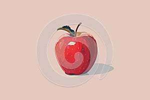 Painting of a red apple set against a pink background, A minimalist artwork featuring a single apple, a classic symbol of